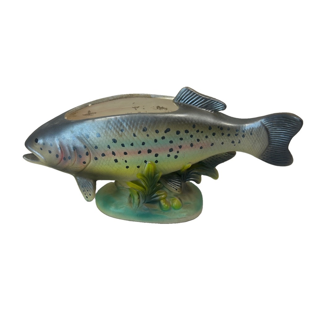 Ceramic Colorful Rainbow Trout Pot Planter by Napco Vintage